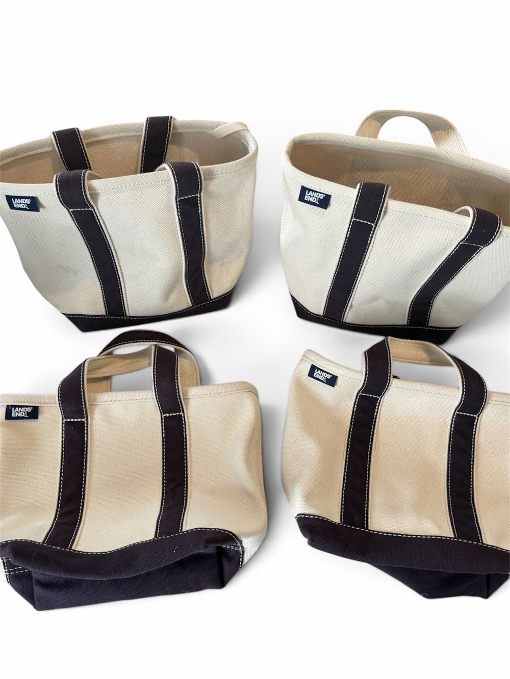 Lands' End Cream and Plum Canvas Tote Bag